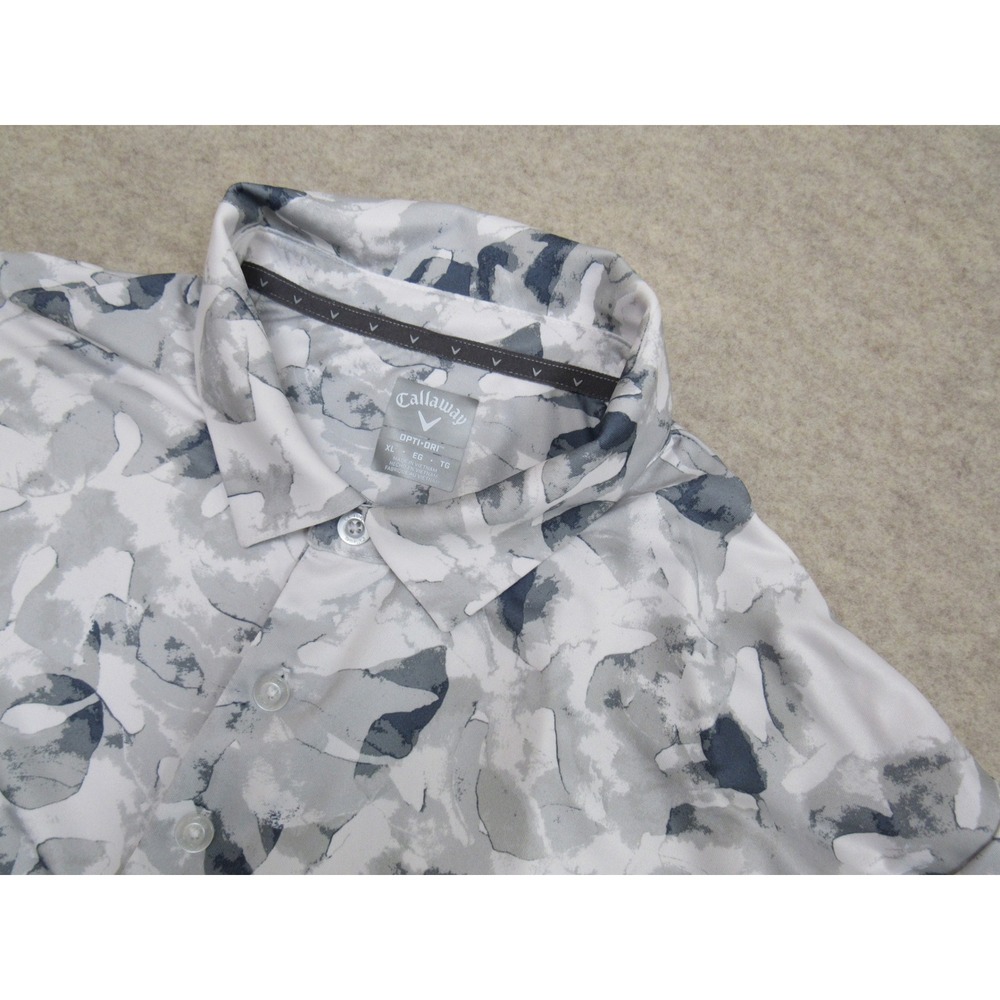 Callaway Opti-Dri Golf Polo Shirt Mens XL Grey White Abstract Print RT27753